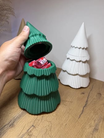 Bezos 3D Baskı Yılbaşı Ağacı Şeklinde Gizli Hazneli Şeker ve Hediye Kutusu Kapaklı Süs Kutusu Yeşil 22