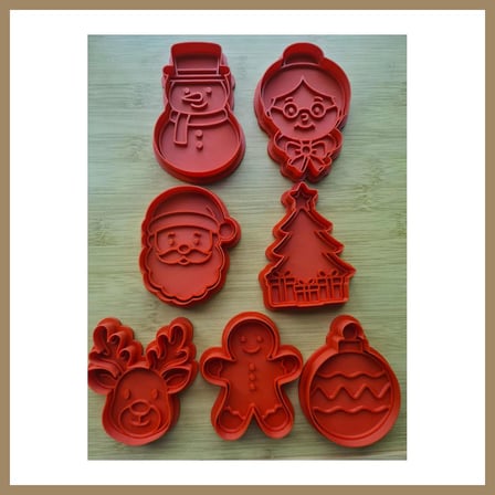 Bezos 3D Baskı Yılbaşı Kurabiye Kalıbı ve Damga Seti Noel Baba Ren Geyiği Kardan Adam Çam Ağacı Kırmızı 22