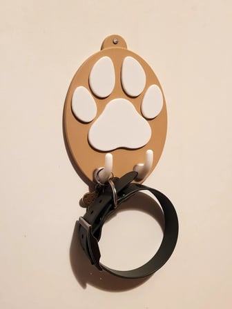 Bezos 3D Baskı Pati Şeklinde Köpek Tasma Askısı Duvara Monte Tasma ve Aksesuar Askılığı Bej Beyaz 22