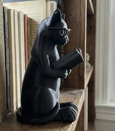 Bezos 3D Baskı Gözlüklü Kitap Okuyan Kedi Figürü Masaüstü Dekoratif Kedi Heykeli Siyah 22