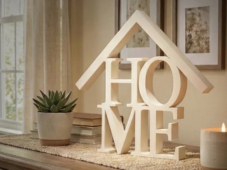 Bezos 3D Baskı HOME Yazılı Çatılı Dekoratif Masa Süsü Minimalist Ev Yazısı Raf ve Sehpa Dekoru Beyaz 22