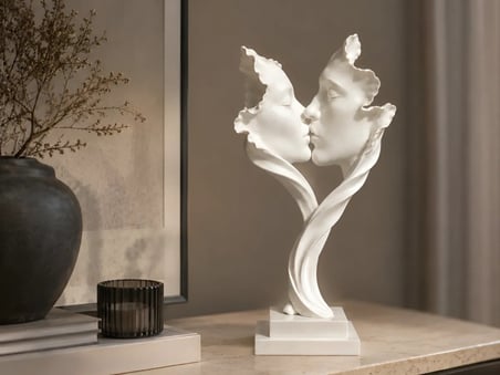 Bezos 3D Baskı Öpüşen Çift Heykeli Çiçek Yapraklı Soyut Aşk Heykeli Masaüstü Dekoratif Obje Beyaz 22