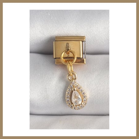 Bezos 316L Çelik Gold Renk Sallantı Damla Zirkon Taşlı Nomination Charm 22