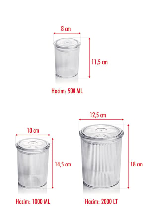 Bezos 12'li Barok Yuvarlak 3 Boy Kavanoz Seti & Saklama Kabı & Erzak Kabı (4*2000 ML, 4*1000 ML, 4*500 ML) 22