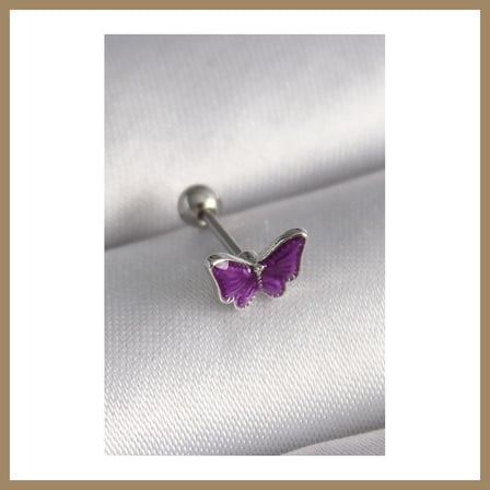 Bezos 316L Çelik Gümüş Renk Mor Kelebek Model Tragus Piercing 22
