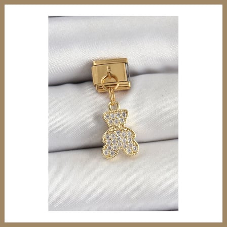 Bezos 316L Çelik Sallantılı Zirkon Taşlı Ayıcık Model Gold Renk Nomination Charm 22