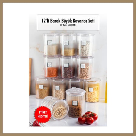 Bezos 12'li Barok Yuvarlak Büyük Kavanoz Seti & Saklama Kabı & Erzak Kabı (12*2000 ML) 22