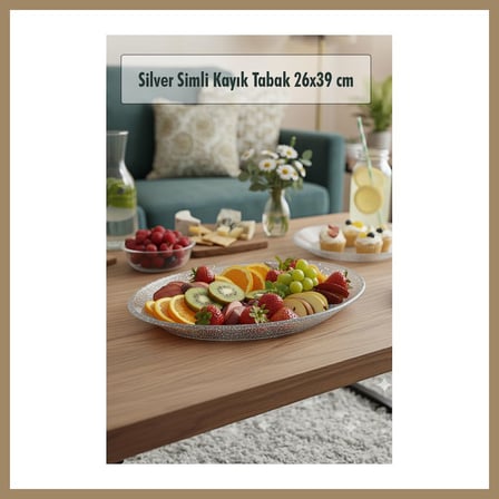 Bezos Silver Simli Büyük Kayık Tabak Sunum & Servis Tabağı - 26,5 x 39,5 cm 22