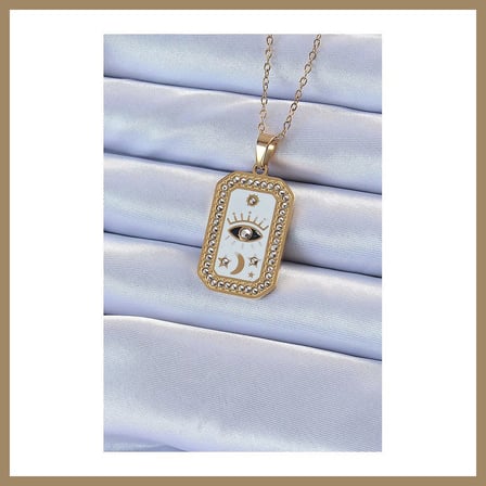 Bezos 316L Çelik Zincir Gold Renk Mineli Zirkon Taşlı Göz Figür Tarot Kolye 22