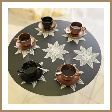 Bezos 6 lı Dantel Kahve Sunumluğu 15x15 cm Asorti Desenli Bardak Altlığı Türk Kahvesi Fincan Sunum Seti 22