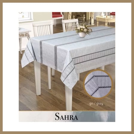 Bezos Sahra Model Gri 160x220 cm Polyester Ajurlu Keten Masa Örtüsü Tablecloth Şık Tasarım 22