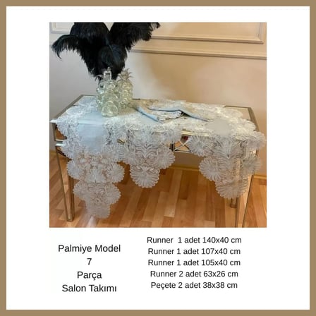 Bezos Salon Takımı Palmiye Model Gri Keten Runner Seti 5 Parça 22