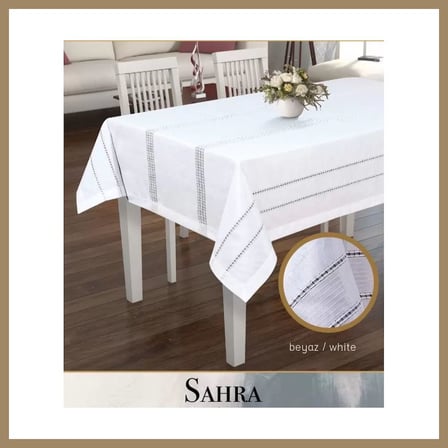 Bezos Sahra Model Beyaz 160x220 cm Polyester Ajurlu Keten Masa Örtüsü Tablecloth 22