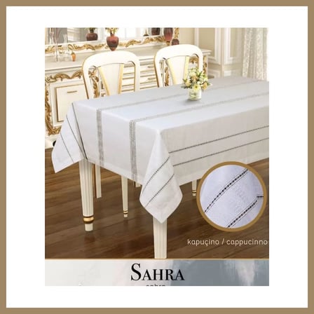 Bezos Sahra Model Kapicino 160x220 cm Polyester Ajurlu Keten Masa Örtüsü Modern Dekor 22