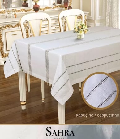 Bezos Sahra Model Kapicino 160x220 cm Polyester Ajurlu Keten Masa Örtüsü Modern Dekor 22