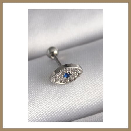 Bezos 316L Çelik Gümüş Renk Zirkon Taşlı Göz Tragus Piercing 22