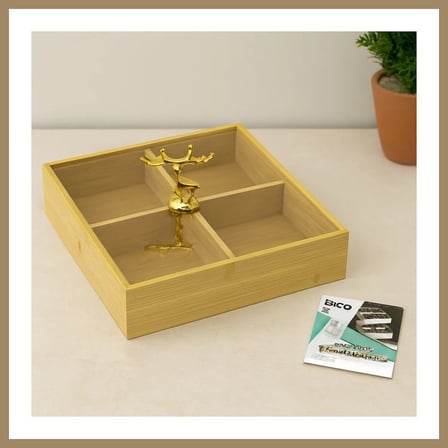 Bezos 4 Bölmeli Bambu Servis Sunumluk 22x22x5 cm 22