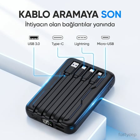 Bezos 10.000 Mah Kablosuz Hızlı Şarjlı MagSafe Powerbank LED Ekranlı Dahili Kablolu Powerbank Çoklu Giriş 22