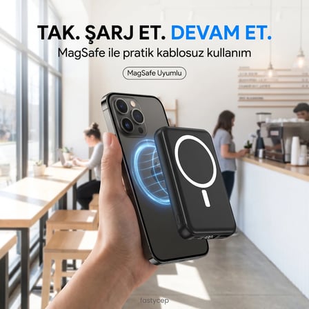 Bezos 10.000 Mah Kablosuz Hızlı Şarjlı MagSafe Powerbank LED Ekranlı Dahili Kablolu Powerbank Çoklu Giriş 22