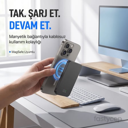 Bezos 3020 MagSafe Powerbank 5000mAh Slim 22.5W Hızlı Şarj Led Ekran İnce Powerbank Şarj Cihazı 22