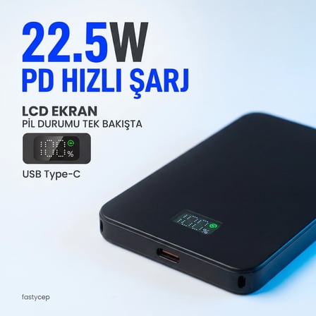 Bezos 3020 MagSafe Powerbank 5000mAh Slim 22.5W Hızlı Şarj Led Ekran İnce Powerbank Şarj Cihazı 22