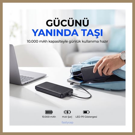 Bezos SnapMax -3008 Siyah 10.000 mah Powerbank 2x USB Çıkışlı 1 Type-C ve 1 Micro Girişli 22