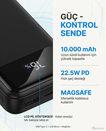 Bezos Snapron -3025 PD 22.5W Hızlı Şarj LCD Ekran MagSafe 10000 mAh Powerbank 22