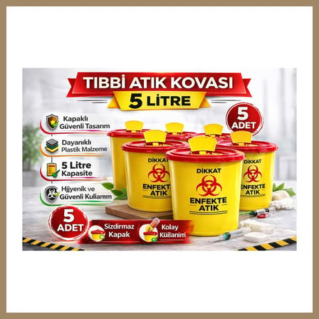Bezos Tıbbi Atık Kovası 5 Litre 5 Adet Kapaklı Tıbbi Atık Kutusu Enfekte Atık Kovası 22