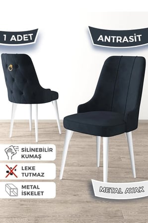 Newa Serisi, 1.sınıf Babyface Kumaş Beyaz Metal Ayak Gold Halkalı, 6 Adet Antrasit Sandalye