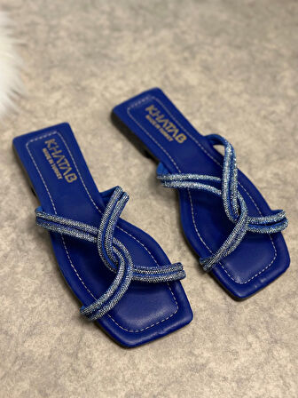 Günlük Kadın Terlik Çapraz Taşlı Küt Burunlu Alçak Topuklu Rahat Taban Hafif Yazlık 22