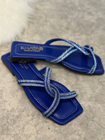 Günlük Kadın Terlik Çapraz Taşlı Küt Burunlu Alçak Topuklu Rahat Taban Hafif Yazlık 22