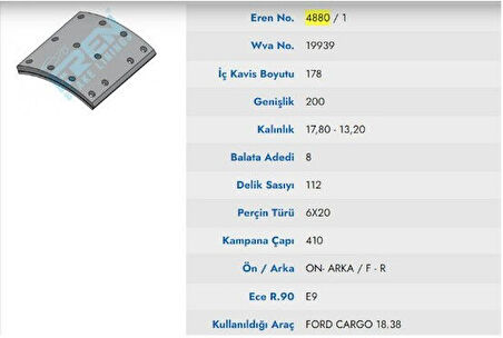 KAMPANA BALATA YENI MODEL FORD CARGO 18.38 19939