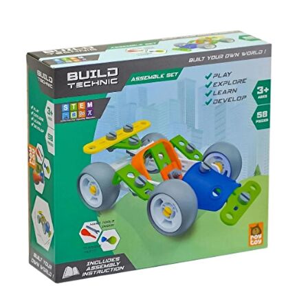 Build Technic Set, 58 Parça Tak-Sök Go-Kart Arabası Block Yapı Seti