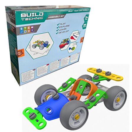 Build Technic Set, 58 Parça Tak-Sök Go-Kart Arabası Block Yapı Seti