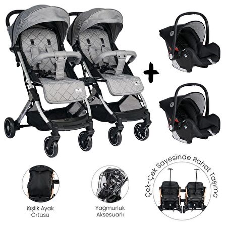 Lorelli Fiorano Kabin Set İkiz Bebek Arabası - Dolphin Grey