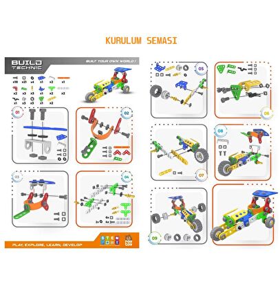 Build Technic Set, 72 Parça Tak-Sök Buggy Araba Block Yapı Seti