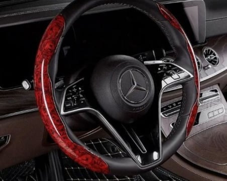 Ahşap Desenli Karbon Fiber Direksiyon Simidi Koruma Kılıfı 2'li Set Kaymaz Dayanıklı Şık ve Ergonomik Araç Direksiyon Kılıfı (Gri)