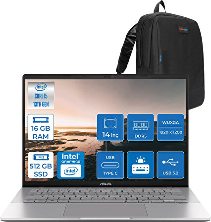 Asus Vivobook WS3407VA S14 Intel Core I5 13420H-16GB DDR5-512GB Ssd-14" Wuxga IPS 300NITS Freedos Taşınabilir Bilgisayar ZLY045F02+ZETTAÇANTA