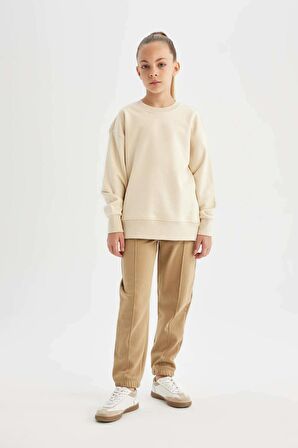 DeFacto Kız Çocuk Relax Fit Bisiklet Yaka Pamuklu Basic Düz Okul Sweatshirt A2797A824AUBG286
