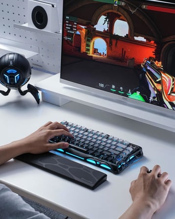 GravaStar Klavye Bilek Desteği, Ergonomik, Kaymaz Tabanlı, PU Deri Yüzeyli Bilek Destek Pedi, Siyah