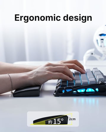 GravaStar Klavye Bilek Desteği, Ergonomik, Kaymaz Tabanlı, PU Deri Yüzeyli Bilek Destek Pedi, Siyah