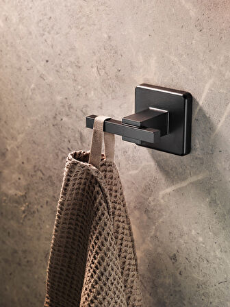 Ömür Boyu Paslanmaz Tek Kancalı Havlu Ve Bornoz Askılığı Siyah D-011  KASA - 35