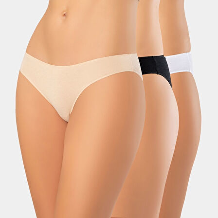 Türen Kadın Likralı Dikişsiz 3'lü Pamuklu Bikini Külot 924/Beyaz-Siyah-Ten
