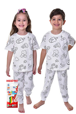 En Sevimli Figürleri Özel Kalemi ile BOYANABİLİR Çocuk Pijama Takımı (Yıkama Sonrası Leke Bırakmaz)