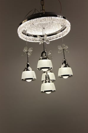 Gümüş Çemberli Seri 5li Estetik Kar Dokulu Küre Model Modern 3 Renk Led Avize