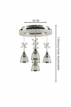 Gümüş Çemberli Seri 5li Estetik Kar Dokulu Küre Model Modern 3 Renk Led Avize