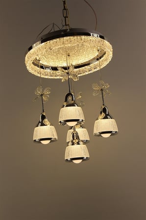 Gümüş Çemberli Seri 5li Estetik Kar Dokulu Küre Model Modern 3 Renk Led Avize