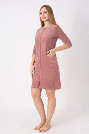 fermuarlı dantel detaylı pamuklu havlu elbise