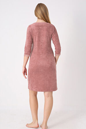 fermuarlı dantel detaylı pamuklu havlu elbise