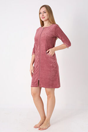 fermuarlı dantel detaylı pamuklu havlu elbise